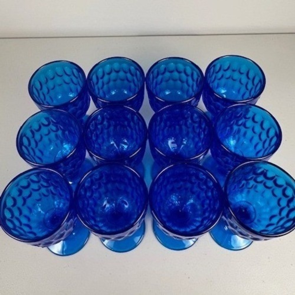 Fenton Cobalt Blue Thumbprint Glass Goblets Set of 4‎ Vintage Water Wine Glasses - Picture 16 of 16